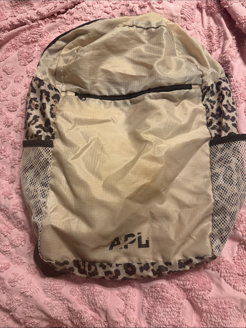 APL Beige Backpack with Leopard Trim